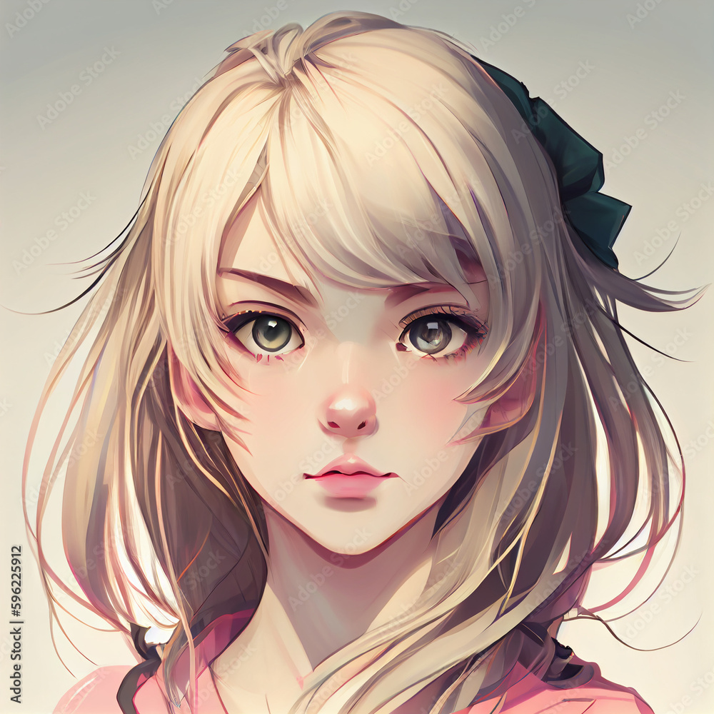 Carton style manga girl portrait with soft skin Carton style manga girl portrait with soft skin