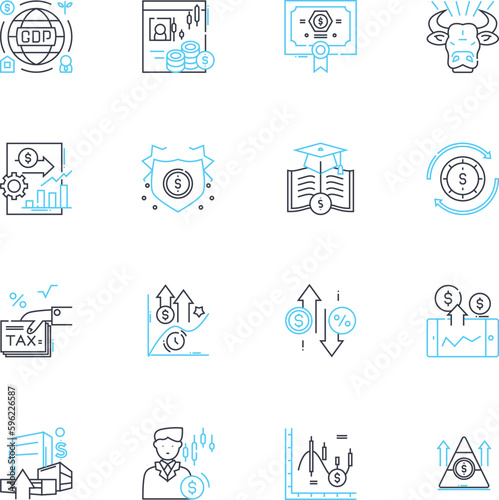 Frugal living linear icons set. Budgeting, Thrift, Sustainability, Minimalism, Economical, Resourceful, Saving line vector and concept signs. Frugality,Minimal,Bargain outline illustrations