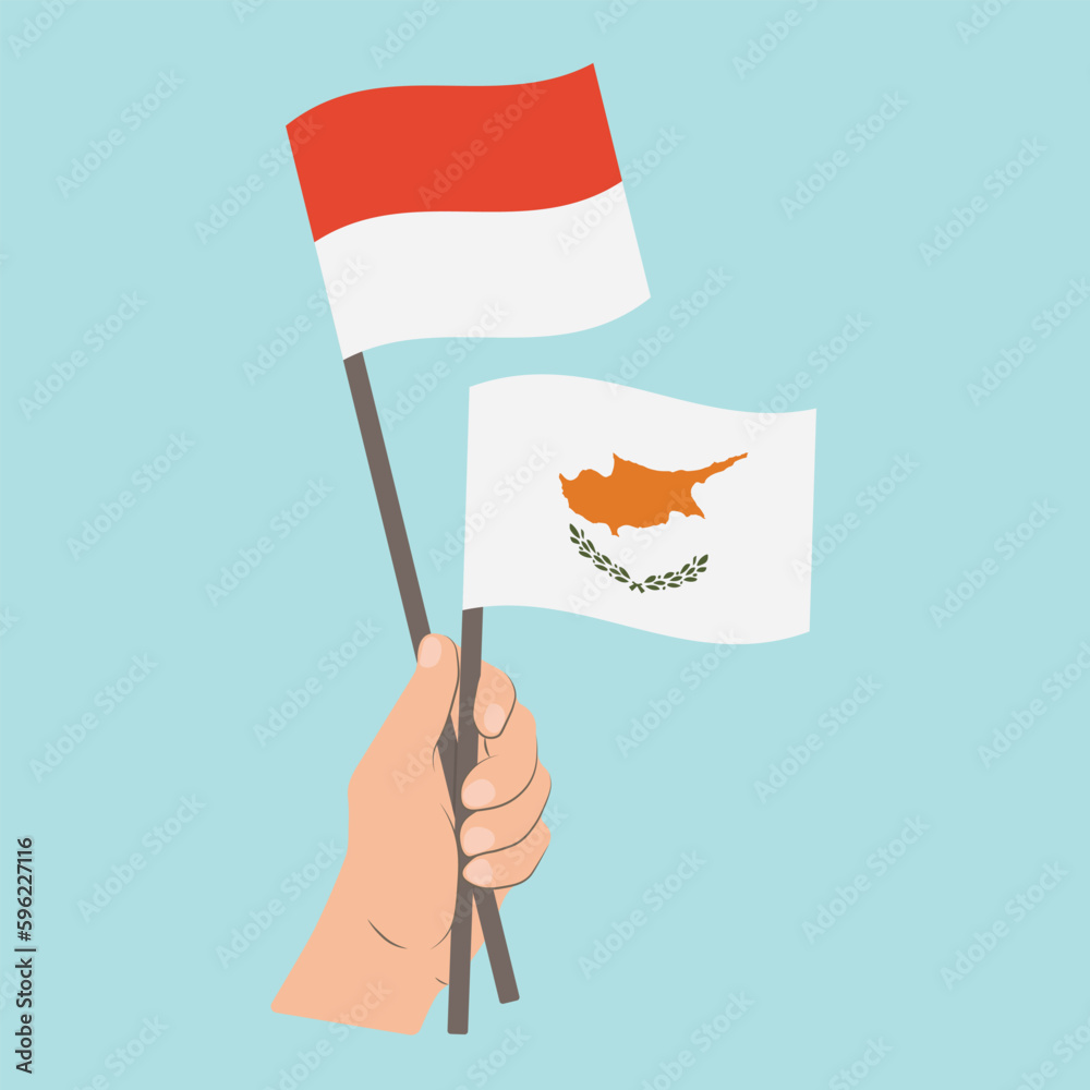 Flags of Monaco and Cyprus, Hand Holding flags Flags of Monaco and Cyprus, Hand Holding flags