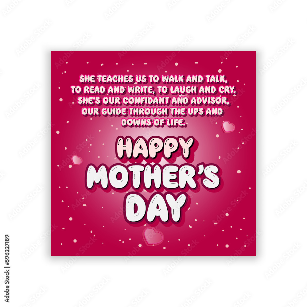 Mother's day greeting card. hearts Symbols of love on pink background