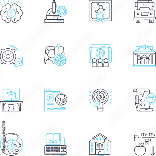 Web-based learning linear icons set. E-Learning, Podcasting, Online education, Virtual classroom, Blended learning, Webinar, Gamification line vector and concept signs. Interactive,Distance learning