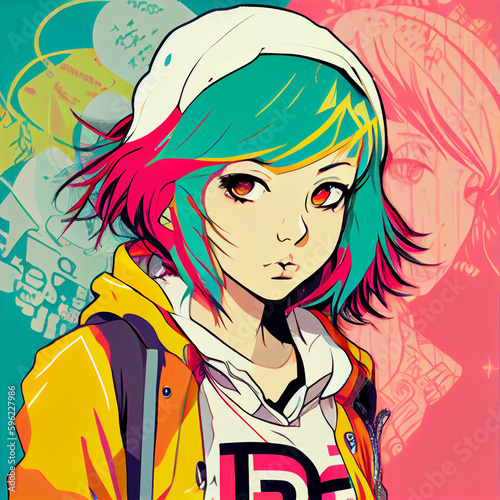 Cute pop art manga girl generative AI