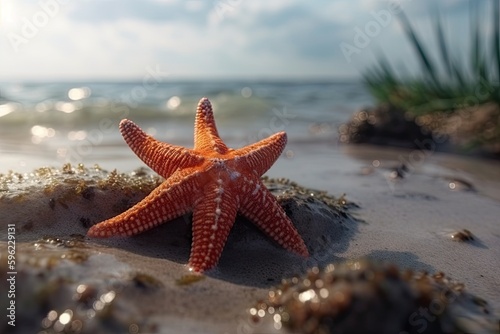 Beautifull shells on the sand beach. Generative AI