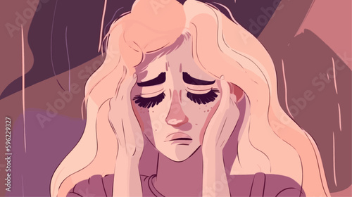 Women in depression. Bad psychological state. Mental health awareness month illustration vector