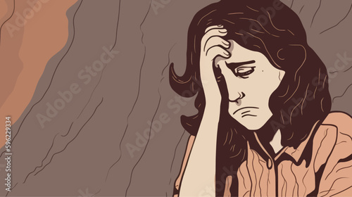 Women in depression. Bad psychological state. Mental health awareness month illustration vector