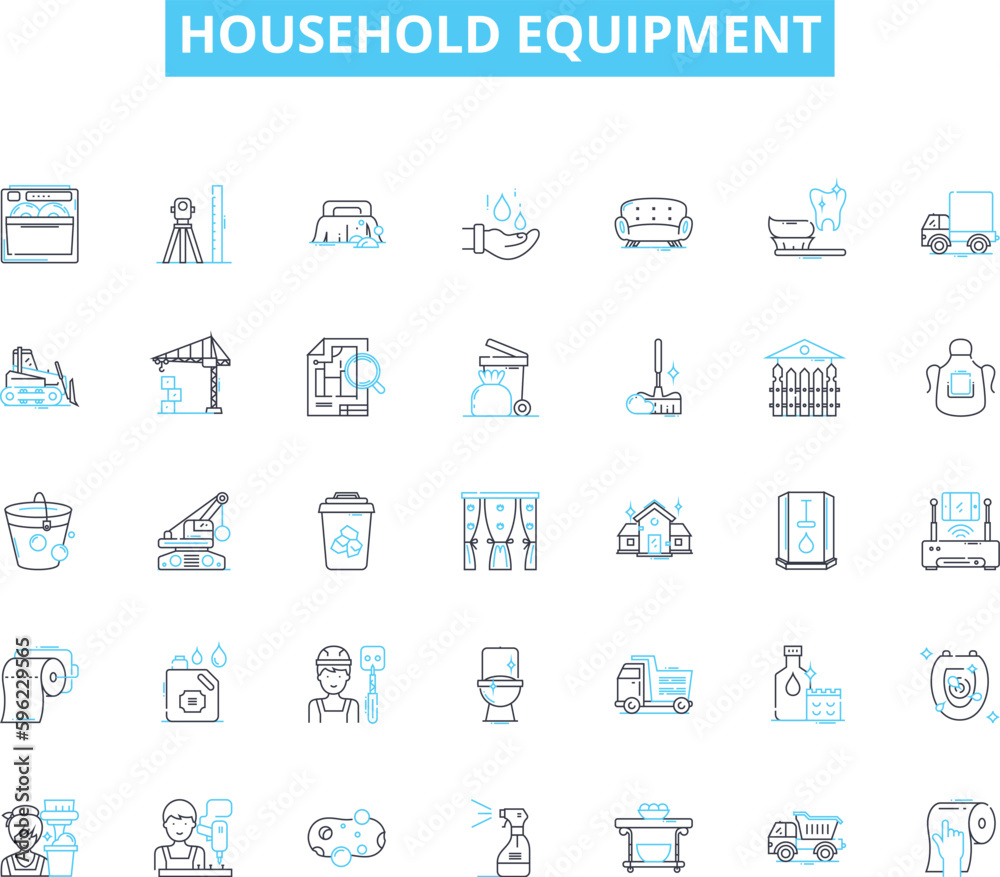 Household equipment linear icons set. Blender, Dishwasher, Refrigerator, Microwave, Toaster, Oven, Vacuum line vector and concept signs. Washer,Dryer,Iron outline illustrations Household equipment linear icons set. Blender, Dishwasher, Refrigerator, Microwave, Toaster, Oven, Vacuum line vector and concept signs. Washer,Dryer,Iron outline illustrations