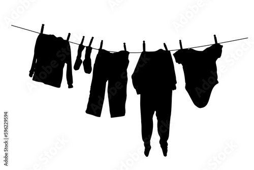 Set of silhouettes of clotheslines