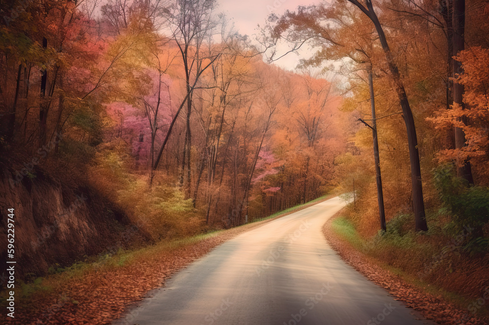 Autumn road created with Generative AI technology Autumn road created with Generative AI technology