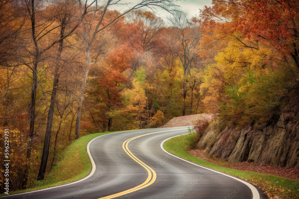 Autumn road created with Generative AI technology Autumn road created with Generative AI technology