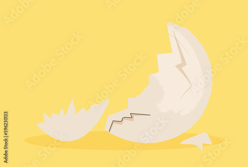 Chicken cracked shell. Stages of birth of feathered bird. Sticker for social networks and messengers. Farming and agriculture. Natural and organic product. Cartoon flat vector illustration