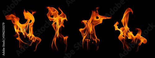 Includes burning flames for graphic design purposes. Flames on a black background.