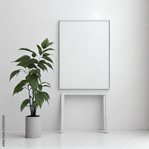 Wallpaper Mural Mockup for paintings, posters with plant in the vase minimalistic style Generative AI Torontodigital.ca