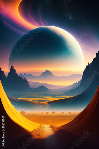 Beautiful scenery on a distant planet sand mountains