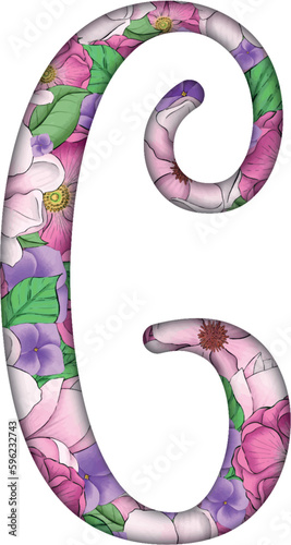 English alphabet letter g with floral background, vector illustration.