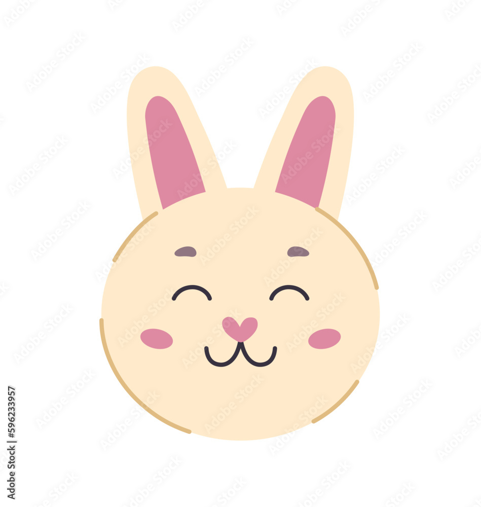 Easter rabbit concept. Head of hare or bunny. Cute toy or mascot. Sticker for social networks and messengers. Cheerful and adorable white animal. Cartoon flat vector illustration Easter rabbit concept. Head of hare or bunny. Cute toy or mascot. Sticker for social networks and messengers. Cheerful and adorable white animal. Cartoon flat vector illustration