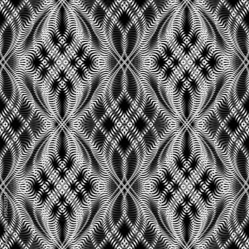 Vector repeatable moire vintage pattern. Optical art black and white gradient texture for wallpaper design.