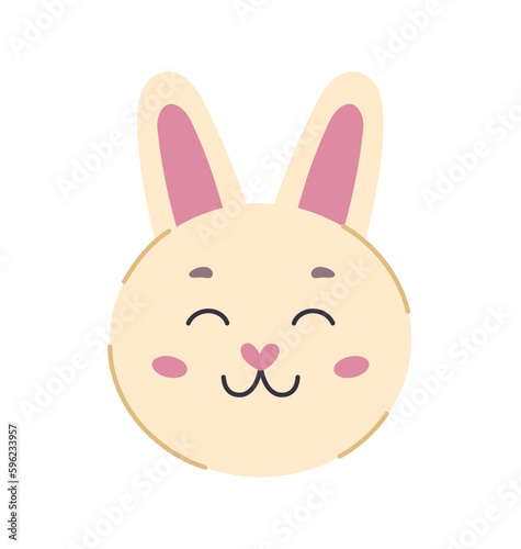 Easter rabbit concept. Head of hare or bunny. Cute toy or mascot. Sticker for social networks and messengers. Cheerful and adorable white animal. Cartoon flat vector illustration
