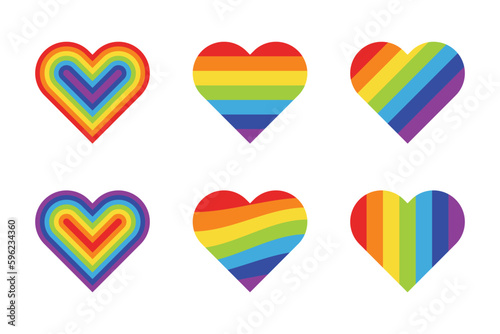Rainbow colors or colours heart shape in six different style photo