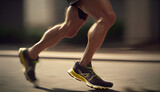 strong athletic legs with ripped calf muscle of young sport man running isolated
