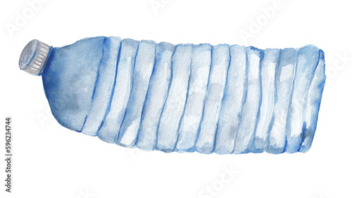 Plastic bottle Blue used bottle illustration Garbage watercolor clipart Png cut file Ecology scrapbooking, card, flyer, poster. Environment