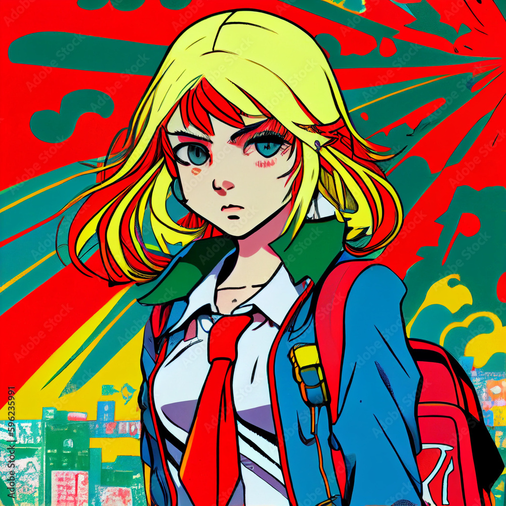 pop art manga girl going to school Generative AI pop art manga girl going to school Generative AI