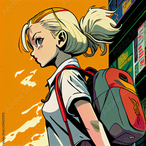 pop art manga girl going to school Generative AI