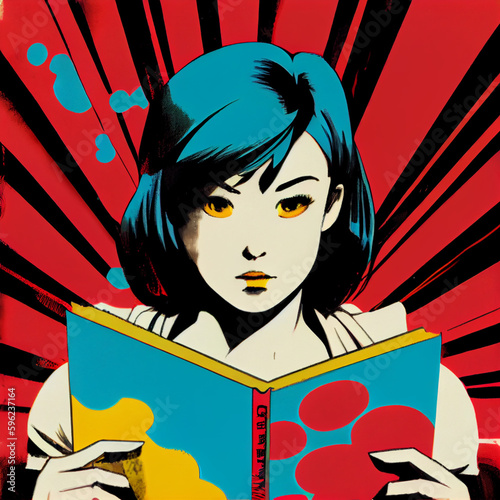 pop art manga girl reading book generative ai © Jacek