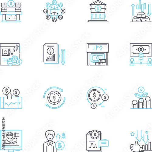 Budget tracking linear icons set. Expenses, Savings, Budgeting, Income, My, Finance, Investments line vector and concept signs. Debt,Frugal,Track outline illustrations