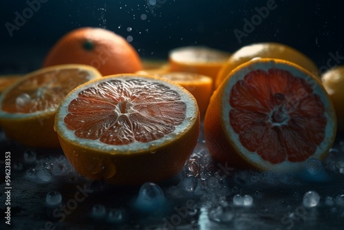 Citrus fruit frozen solid. Generative AI