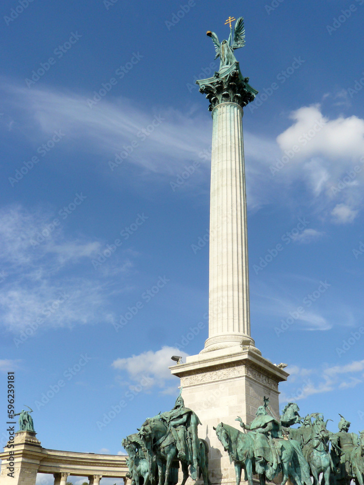 Budapest (Hungary). Obelisk in the Heroes' Square in the city of Budapest.