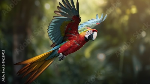 Macaw Parrot in Flight. Generative AI © _veiksme_