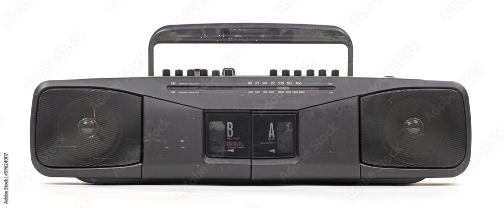 Old 1980s cassette deck with radio (FM and AM) and two cassette players Old 1980s cassette deck with radio (FM and AM) and two cassette players