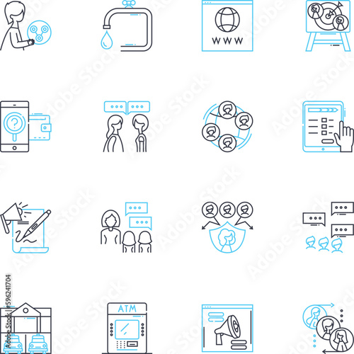 Reputation management linear icons set. Trust, Credibility, Perception, Image, Brand, Positioning, Online line vector and concept signs. Social,Feedback,Reputation outline illustrations