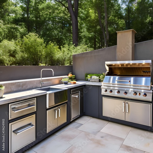 2 A custom-built outdoor kitchen with a pizza oven, grill, and sink for the ultimate outdoor cooking experience1, Generative AI