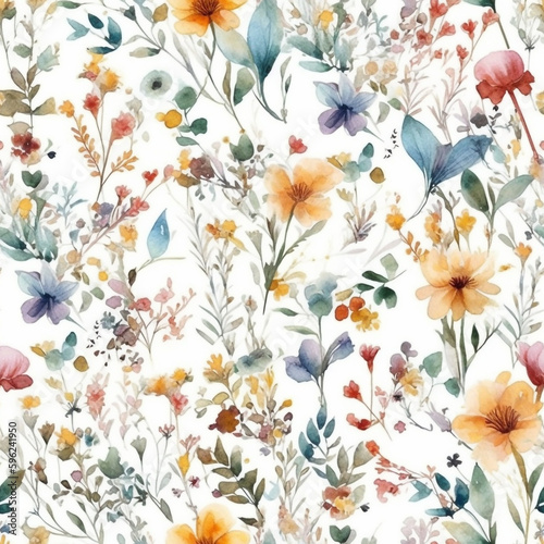Seamless Watercolor small wild flower background Tile for graphic design. Generative AI
