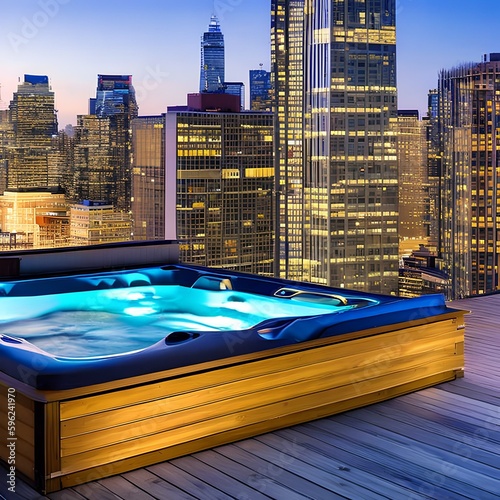 13 A rooftop hot tub with a view of the city skyline4, Generative AI photo