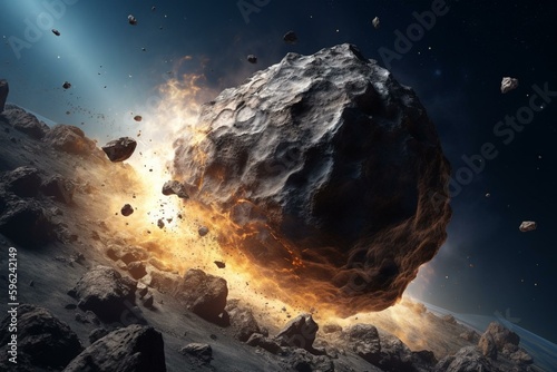 Meteorite collides with Earth, asteroid impact planet. Generative AI