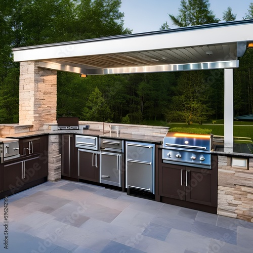 5 An outdoor kitchen with a grill, countertops, and a sink3, Generative AI