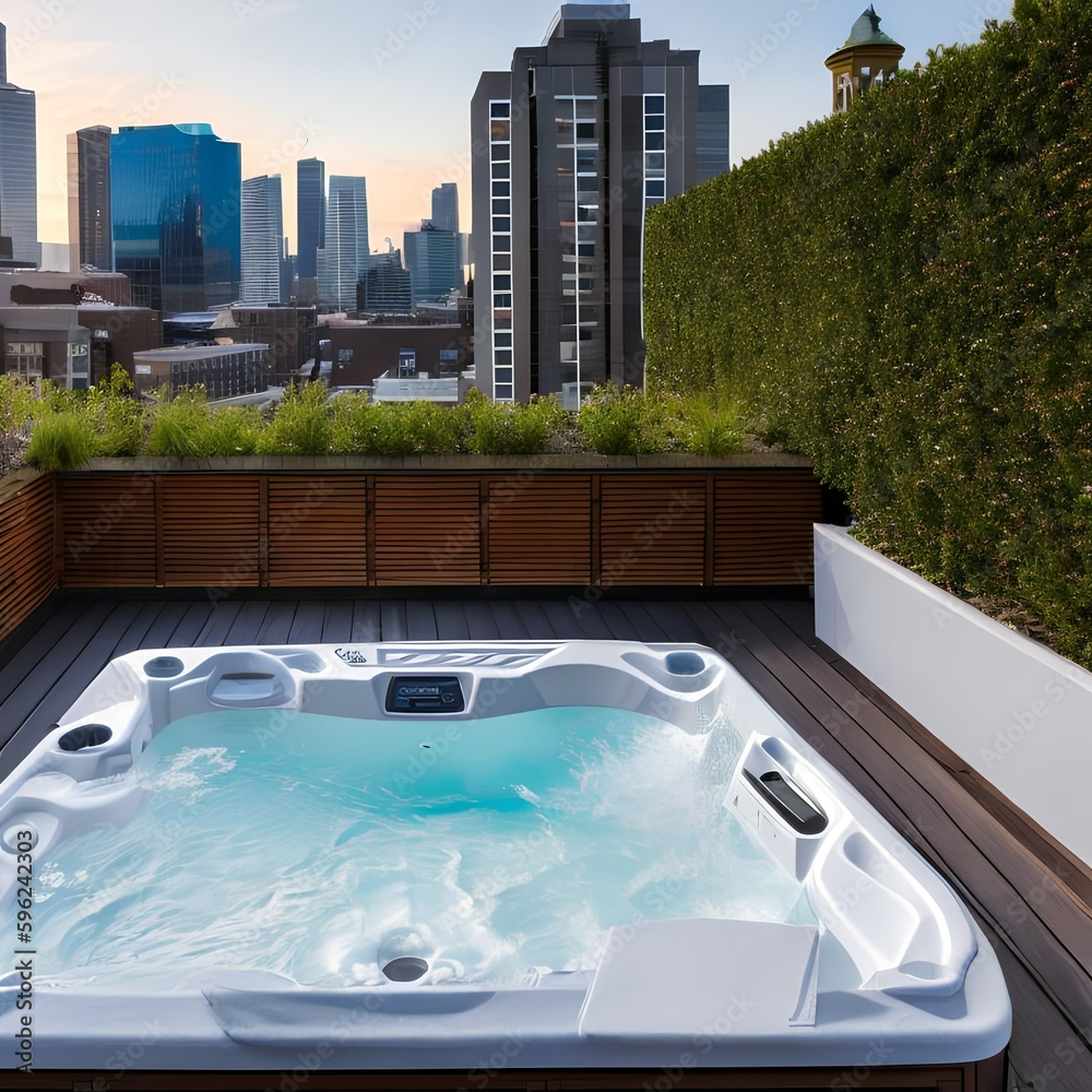 13 A rooftop hot tub with a view of the city skyline5, Generative AI