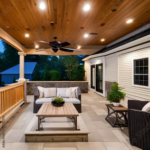 5 A pergola or covered patio area with built-in ceiling fans and lighting for added comfort and convenience2, Generative AI