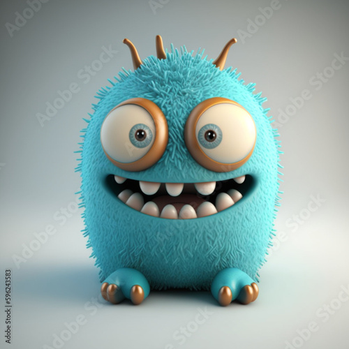 cute happy monster character looking cartoonlike 3 , Generative Ai photo