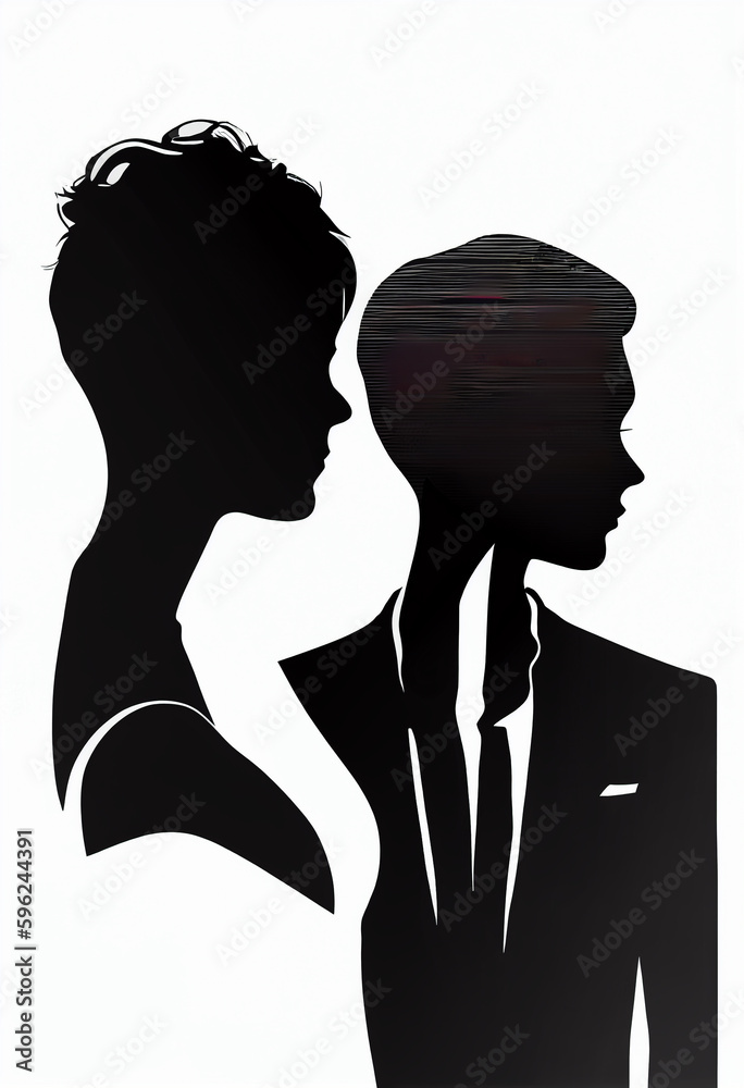 Profiles of two elegant newlyweds. AI genarated