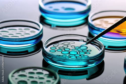Leinwand Poster Petri dishes medical lab. Generative Ai