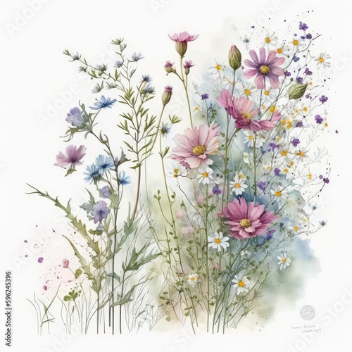 Flowers in the Garden: A Watercolor Illustration by Marjolein Bastin photo