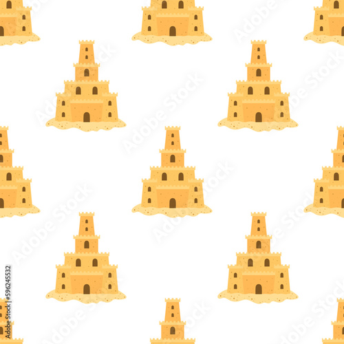 vector seamless pattern with cartoon sand castle