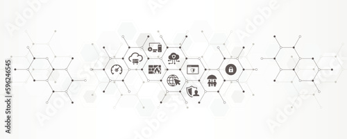 secure network banner with the website icons and symbol of VPN, virtual privacy, cyber security, cloud computing protection. Design banner of concept for network security vector illustration