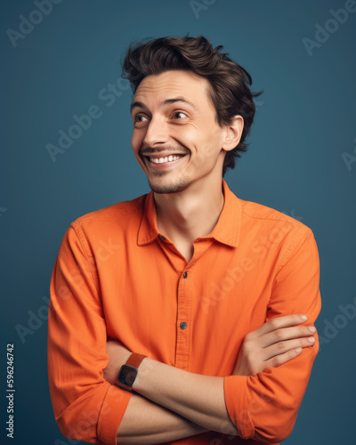 Freundlicher Lächelnder Verkäufer Business Mann Portrait Illustration (Generative AI) Digital Art Hintergrund Cover Mono Background 