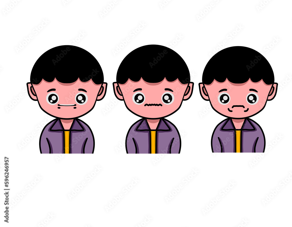 Icon Set Emotion Expretion, Boy Sad, Smile Boy, Engry Boy, Emotion Cartoon, Emoticon Expression Set, Mood