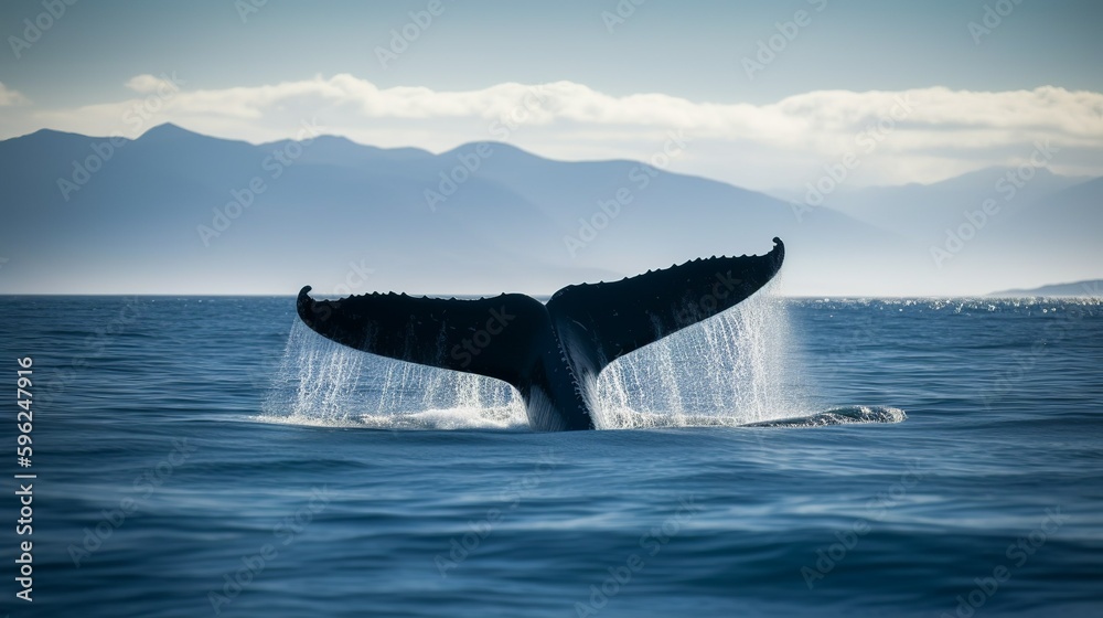 Naklejka premium Whale in the sea illustration, AI generated