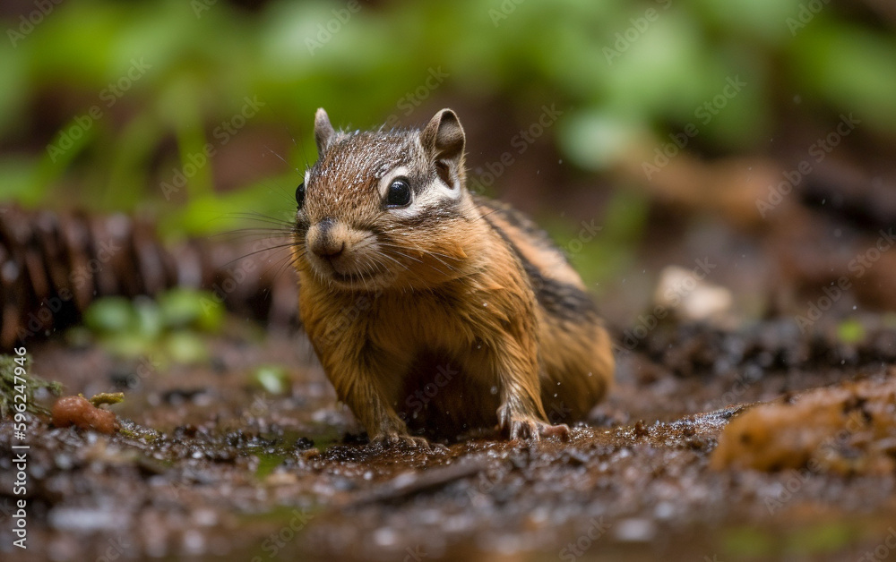 Muddy running chipmunk. Generative AI. Muddy running chipmunk. Generative AI.